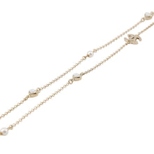 将图像加载到图库查看器中,CHANEL CC Logo Rhinestone Faux Pearl Long Necklace Champagne Gold Metal
