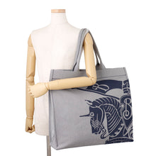 Load image into Gallery viewer, BURBERRY Square Horse Logo Tote Bag Gray/Navy8080749 Canvas