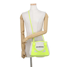 Load image into Gallery viewer, BALENCIAGA Navy Cabas 2WAY Bag Neon Yellow/Natural390346 Canvas Leather Size XS