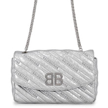将图像加载到图库查看器中,BALENCIAGA BB Logo Quilted Chain Shoulder Bag Silver526682 Leather