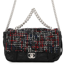 将图像加载到图库查看器中,CHANEL Single flap Chain Shoulder Bag Black/Red Tweed Nylon