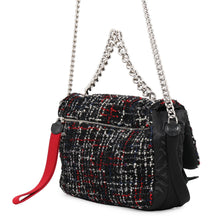将图像加载到图库查看器中,CHANEL Single flap Chain Shoulder Bag Black/Red Tweed Nylon