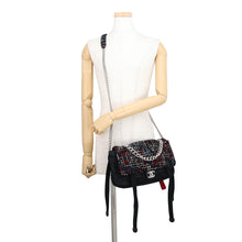 将图像加载到图库查看器中,CHANEL Single flap Chain Shoulder Bag Black/Red Tweed Nylon