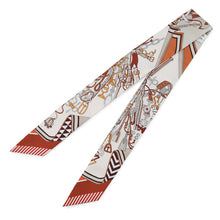 Load image into Gallery viewer, HERMES Twilly Bouquets Sellier (Saddler's Bouquets) White/Halzan/Etoupe Silk100%