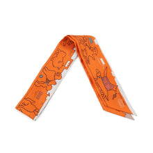 Load image into Gallery viewer, HERMES Twilly Les Chiens Parisiens Parisian Dogs Orange/White/Beige Silk100%
