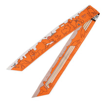 Load image into Gallery viewer, HERMES Twilly Les Chiens Parisiens Parisian Dogs Orange/White/Beige Silk100%