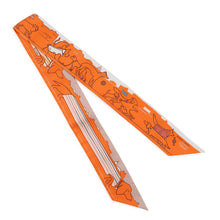 Load image into Gallery viewer, HERMES Twilly Les Chiens Parisiens Parisian Dogs Orange/White/Beige Silk100%