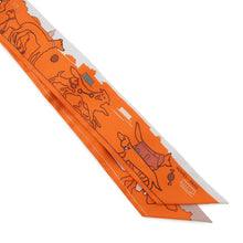 Load image into Gallery viewer, HERMES Twilly Les Chiens Parisiens Parisian Dogs Orange/White/Beige Silk100%
