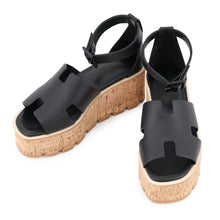 Load image into Gallery viewer, HERMES Sandals《Russe》30 Black Calf Leather Size 35