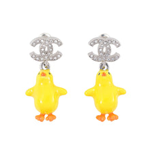 Load image into Gallery viewer, CHANEL CC Logo Chick Motif Earrings Silver/Yellow Gold Plated Resin Rhinestone