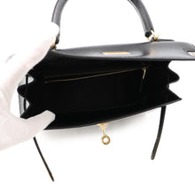 将图像加载到图库查看器中,HERMES Kelly Sellier Black Box Calf Leather Size 25