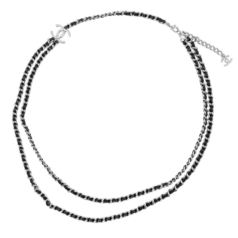 CHANEL CC Logo Chain Long Necklace Black/SilverABF162 B19836