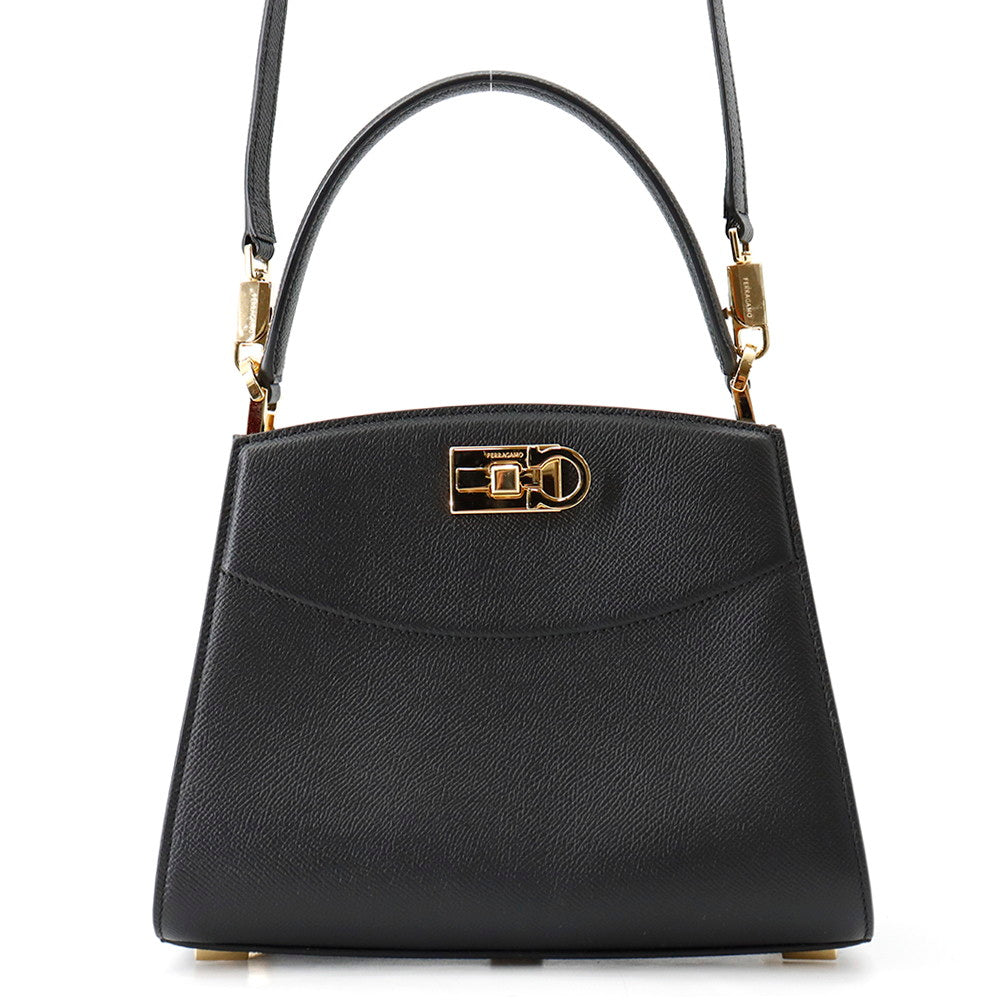 Salvatore Ferragamo 2way バッグ【新品未使用】 Ferragamo New Studio Box 2WAY Bag Black21A210 786122 Calf Leather
