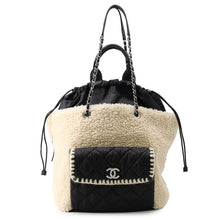 Load image into Gallery viewer, CHANEL Boa Drawstring Bag Tote Bag Ivory/Black Mouton Nylon