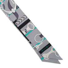 Load image into Gallery viewer, HERMES Twilly Riding Equipment Set Panoplie Equestre Gray/White/Menthol Silk100%