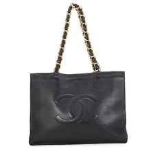 将图像加载到图库查看器中,CHANEL Large CC Logo Chain Tote Bag Black Leather