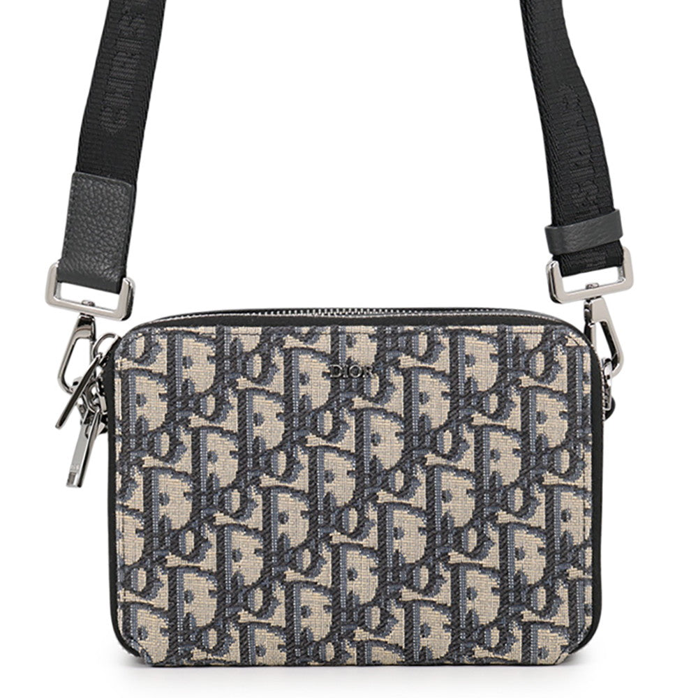 Dior Oblique Jacquard Zip Pouch with Strap Beige