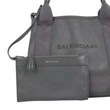 Load image into Gallery viewer, BALENCIAGA Navy Cabas Perforated 2-Way Bag Gray390346 Leather Canvas Size XS