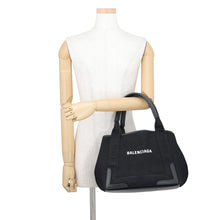 Load image into Gallery viewer, BALENCIAGA Navy Cabas Tote Bag Black339933AQ38N1000 Canvas Leather Size S