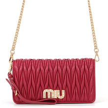 将图像加载到图库查看器中,MIUMIU Matelassé Crystal Chain Wallet Red5DH029 Leather