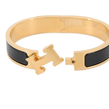 Load image into Gallery viewer, HERMES ClicH Bangle Size PM Black Gold Plated Enamel