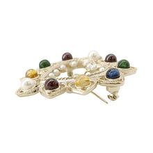 Load image into Gallery viewer, CHANEL CC Logo Color Stone Brooch Champagne Gold Gold Plated Rhinestone Faux Pearl Color Stone