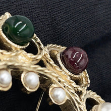 Load image into Gallery viewer, CHANEL CC Logo Color Stone Brooch Champagne Gold Gold Plated Rhinestone Faux Pearl Color Stone