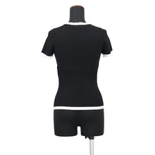 Load image into Gallery viewer, CHANEL CC Logo Ribbed Short-Sleeve Knit Size 38 Black/WhiteP79495-K11480-U0883 Cotton56% Polyamide44%