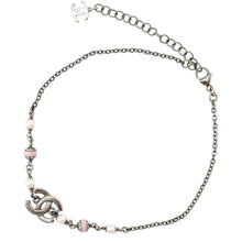 Load image into Gallery viewer, CHANEL CC Logo Necklace Black Metal Faux Pearl Rhinestone