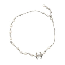 Load image into Gallery viewer, CHANEL CC Logo Faux PearlNecklace Gold Plated Rhinestone Faux Pearl
