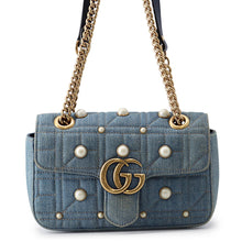 Load image into Gallery viewer, GUCCI GG Marmont Denim Shoulder Bag Blue446744 Denim Leather Faux Pearl Size Small