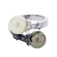Load image into Gallery viewer, CHANEL Comet Twin Pearl Ring Size 52/#12 18K White Gold