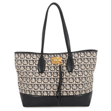 Load image into Gallery viewer, Ferragamo Gancini Tote Bag Black/Beige21H663 720393 Leather Canvas