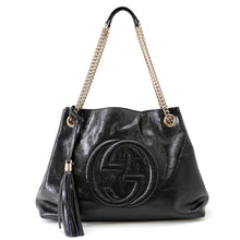 Load image into Gallery viewer, GUCCI Soho Interlocking G Chain Shoulder Bag Navy308982 Patent Leather