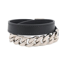 Load image into Gallery viewer, HERMES Camden Chain Bracelet Size T4 Black/Shiver Leather Metal