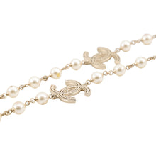 Load image into Gallery viewer, CHANEL CC Logo Faux Pearl Long Necklace Champagne Gold Gold Plated Faux Pearl