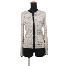 Load image into Gallery viewer, HERMES Cardigan, Cahiers du Corporteur print Size 34 Beige Pierre Histori Cashmere70% Silk30%
