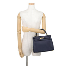 将图像加载到图库查看器中,HERMES Kelly Retourne Blue Nuit Taurillon Clemence Size 28