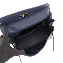 将图像加载到图库查看器中,HERMES Kelly Retourne Blue Nuit Taurillon Clemence Size 28