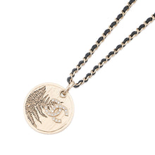 Load image into Gallery viewer, CHANEL CC Logo Rhinestone Round Coin Necklace Champagne Gold Metal Rhinestone