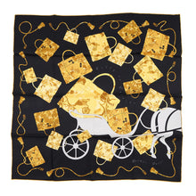 Load image into Gallery viewer, HERMES Carre Kelly・Kelly en Caleche Size 65 Black/Gold Silk100%