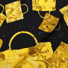 Load image into Gallery viewer, HERMES Carre Kelly・Kelly en Caleche Size 65 Black/Gold Silk100%