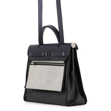 将图像加载到图库查看器中,HERMES Herbag zip Blue Nuit/Black Toile HBerline Vache Hunter Leather Size PM