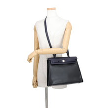 将图像加载到图库查看器中,HERMES Herbag zip Blue Nuit/Black Toile HBerline Vache Hunter Leather Size PM