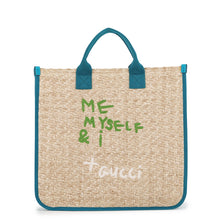 Load image into Gallery viewer, GUCCI Children's Tote Bag Beige/Cyan605831 Straw Canvas