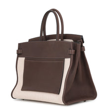 Load image into Gallery viewer, HERMES Birkin Alan Vert Ebene/Ecru Barenia Leather Toile H Size 35