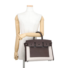 Load image into Gallery viewer, HERMES Birkin Alan Vert Ebene/Ecru Barenia Leather Toile H Size 35