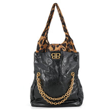 Load image into Gallery viewer, BALENCIAGA Monaco Chain Tote Bag Black/Brown791847 Lambskin Nylon Size Small