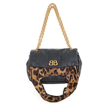 Load image into Gallery viewer, BALENCIAGA Monaco Chain Tote Bag Black/Brown791847 Lambskin Nylon Size Small