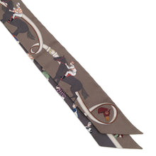 Load image into Gallery viewer, HERMES Twilly Horse Racing Marron Glacé/Crème/Taupe Grey Silk100%